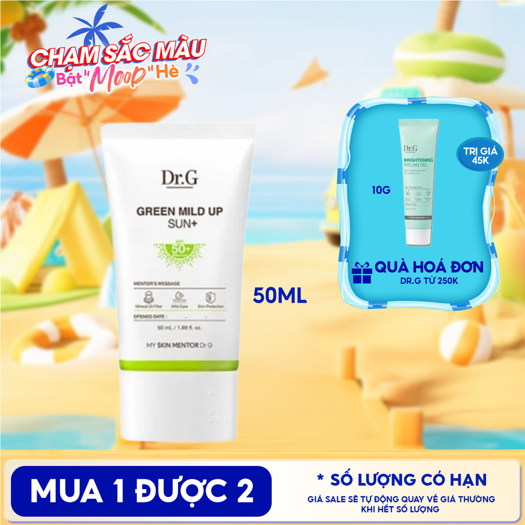 Kem Chống Nắng Dr.G Vật Lý, Chống Ánh Sáng Xanh, Giảm Mụn Dành Cho Da Nhạy Cảm Green Mild Up Sun+ SPF50+/ PA++++ 50ml