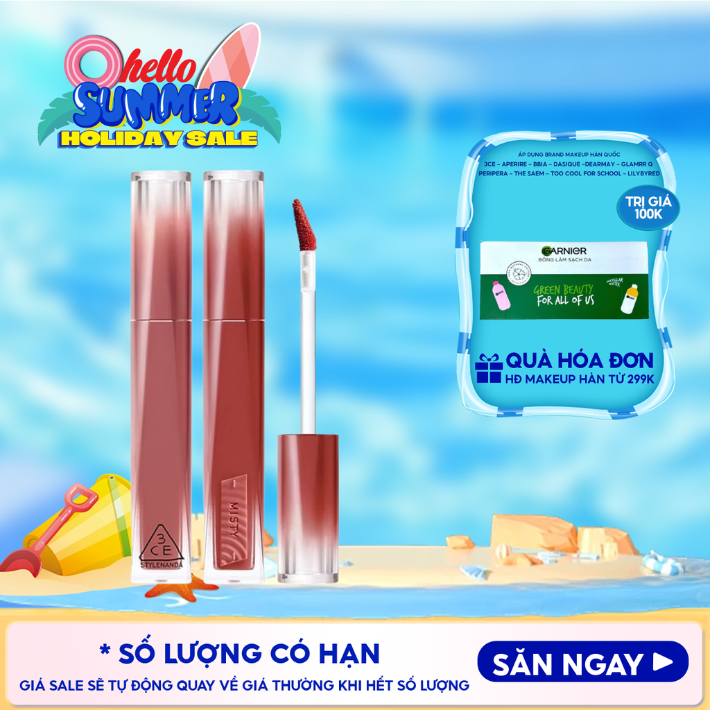 Son Bóng Pha Lê 3CE Căng Bóng, Ẩm Mượt Misty Lip Bare 4.6g