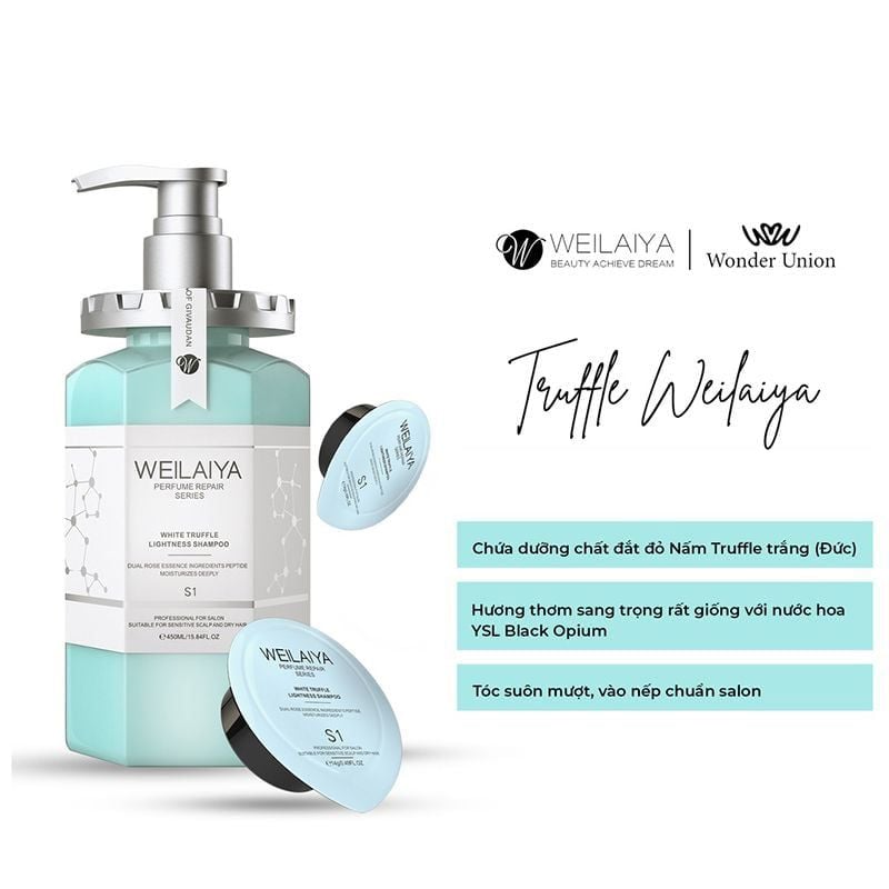 Dầu Gội Weilaiya Phục Hồi Tóc Hư Tổn, Ngăn Ngừa Nấm White Truffle Lightness Shampoo 450ml