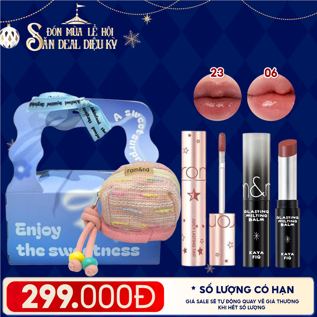 Combo Quà Tặng: Túi Quà + Son Tint Lì Romand Starry Edition 23 + Son Dưỡng Có Màu Romand X Inapsquare #06 Kaya Fig + Túi đựng Airpod