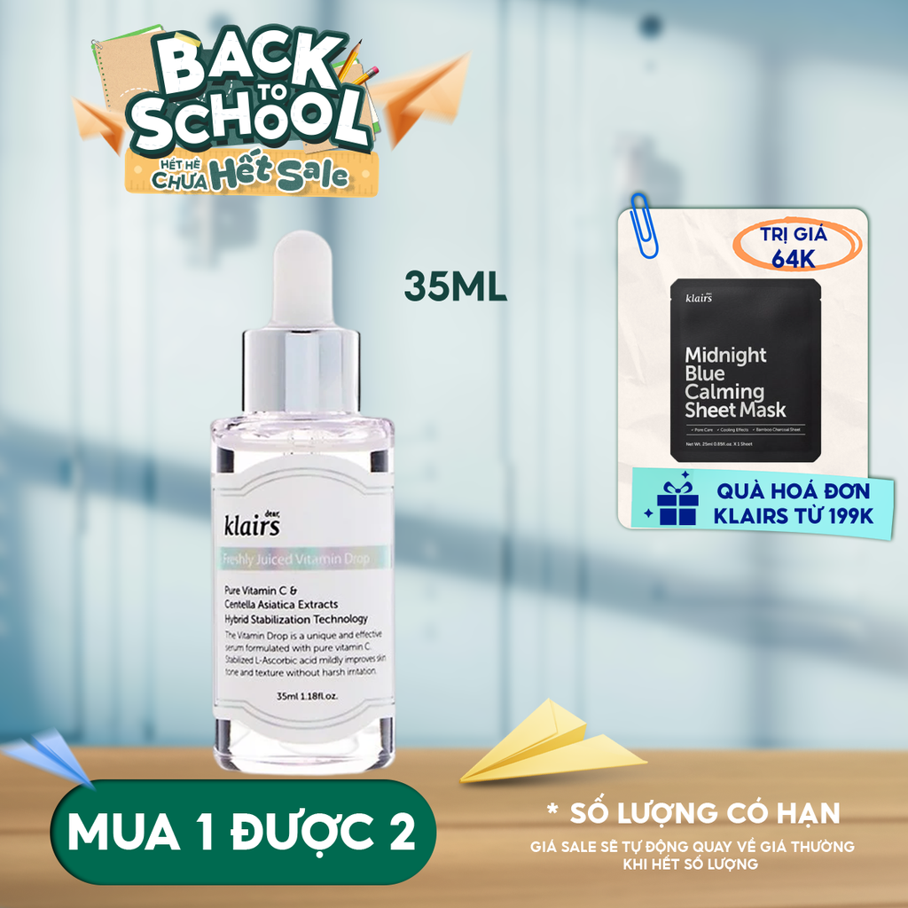 Serum Klairs Vitamin C Hỗ Trợ Dưỡng Sáng, Mờ Thâm Nám Dành Cho Da Dễ Kích Ứng Freshly Juiced Vitamin Drop 35ml