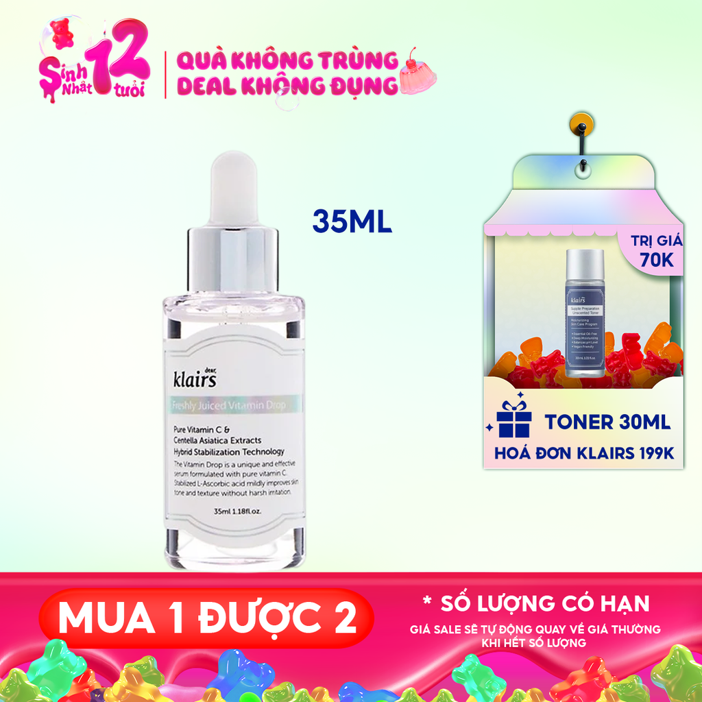 Serum Klairs Vitamin C Hỗ Trợ Dưỡng Sáng, Mờ Thâm Nám Dành Cho Da Dễ Kích Ứng Freshly Juiced Vitamin Drop 35ml