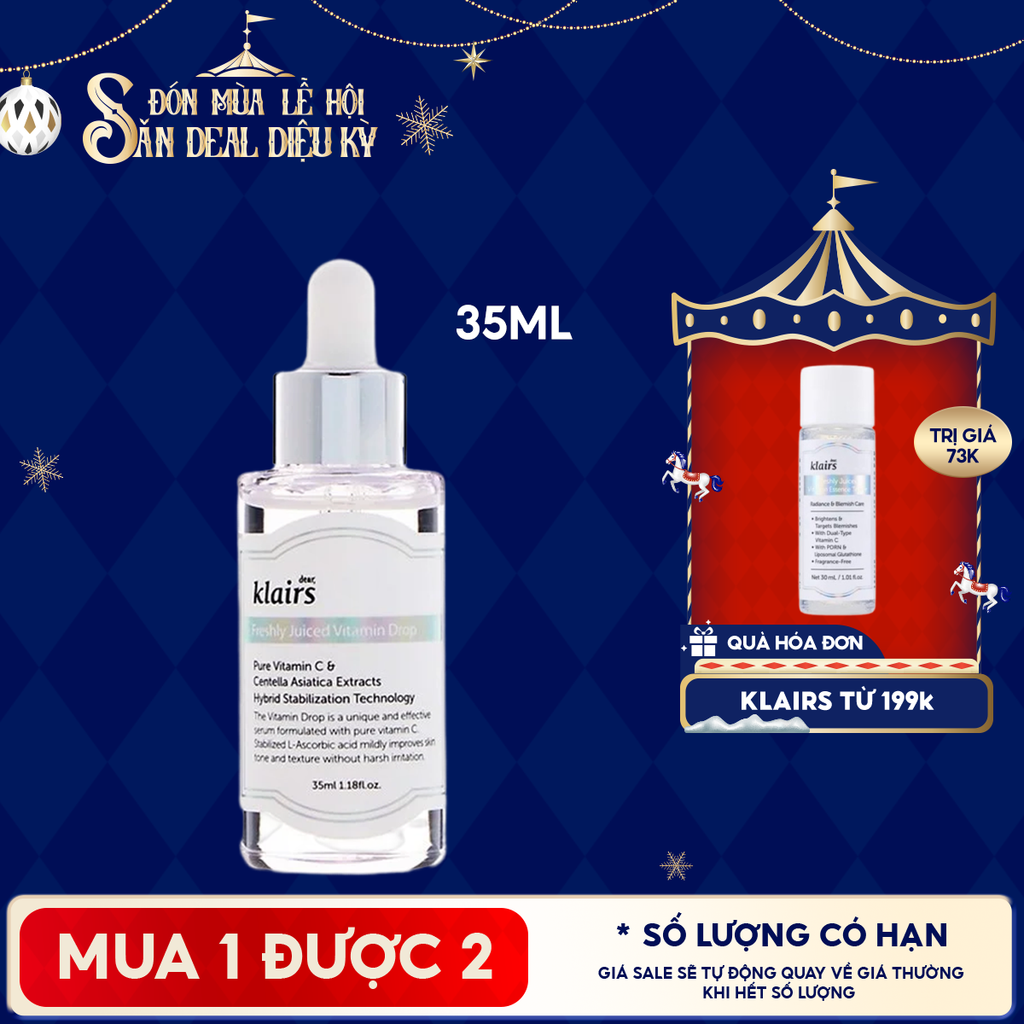 Serum Klairs Vitamin C Hỗ Trợ Dưỡng Sáng, Mờ Thâm Nám Dành Cho Da Dễ Kích Ứng Freshly Juiced Vitamin Drop 35ml