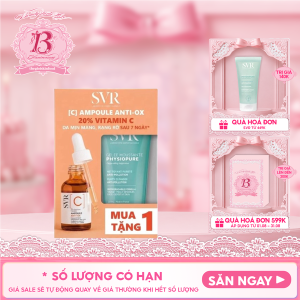  Serum SVR Hỗ Trợ Dưỡng Sáng Da [C] Ampoule Anti-Ox 30ml + Sữa Rửa Mặt SVR Physiopure Gelée Moussante 200ml 