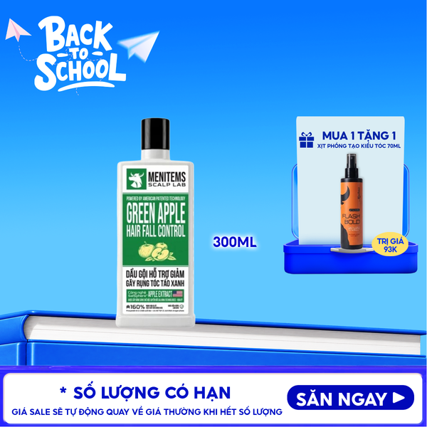  Dầu Gội Menitems Hỗ Trợ Giảm Rụng Tóc Táo Xanh Green Apple Hair Fall Control 300ml 