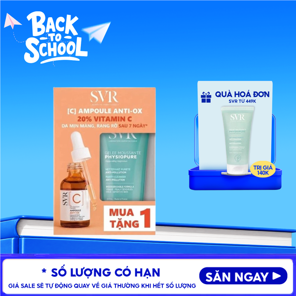  Serum SVR Hỗ Trợ Dưỡng Sáng Da [C] Ampoule Anti-Ox 30ml + Sữa Rửa Mặt SVR Physiopure Gelée Moussante 200ml 