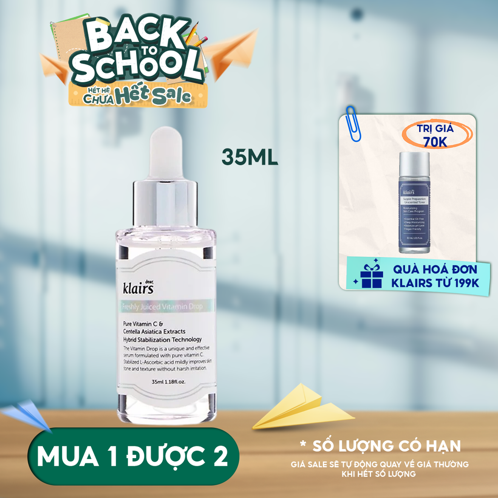Serum Klairs Vitamin C Hỗ Trợ Dưỡng Sáng, Mờ Thâm Nám Dành Cho Da Dễ Kích Ứng Freshly Juiced Vitamin Drop 35ml