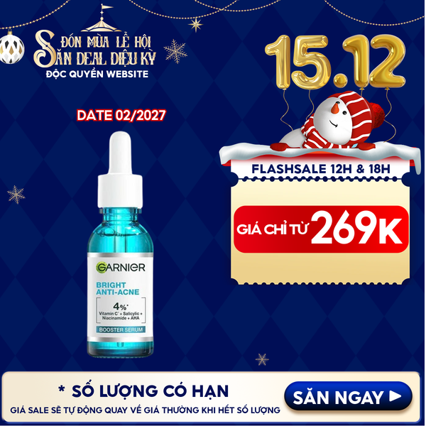  Serum Garnier Tinh Chất Dưỡng Sáng Da, Mờ Thâm Nám Skin Naturals Bright Complete Anti - Acne Booster Serum 