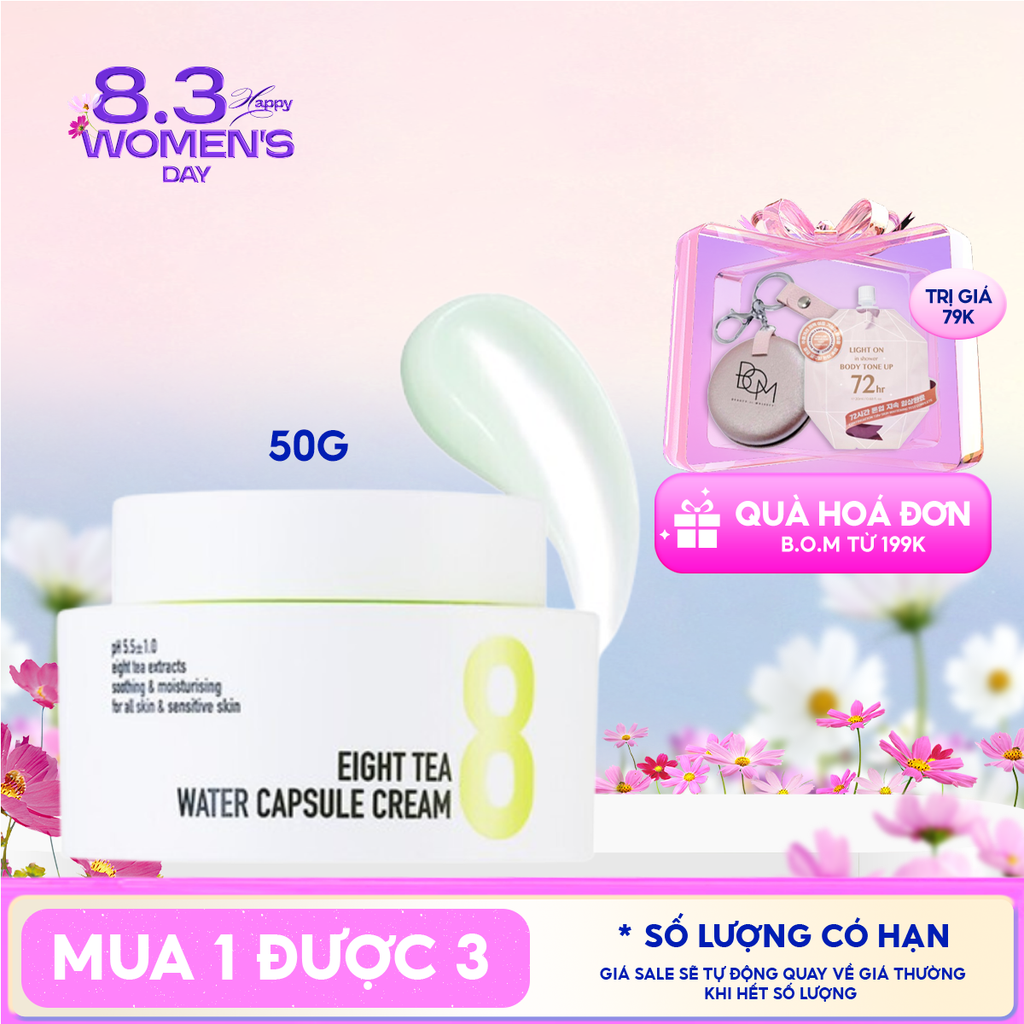 Kem Dưỡng B.O.M Cấp Nước Giúp Da Ẩm Mịn Eight Tea Water Capsule Cream 50g