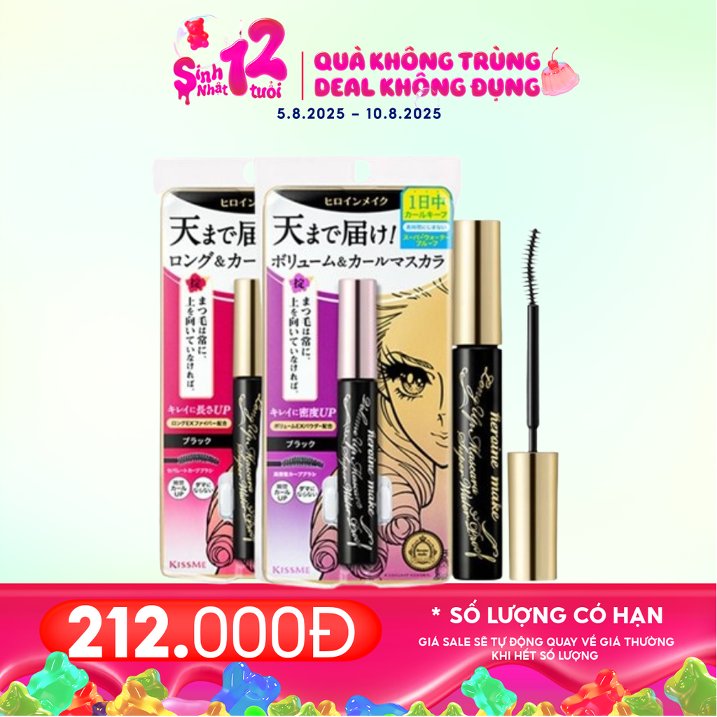 Mascara Chuốt Mi Dạng Màng Phim Nâng Cao Làm Cong, Dài Và Dày Mi Kissme Heroine Mascara Super WP 6g