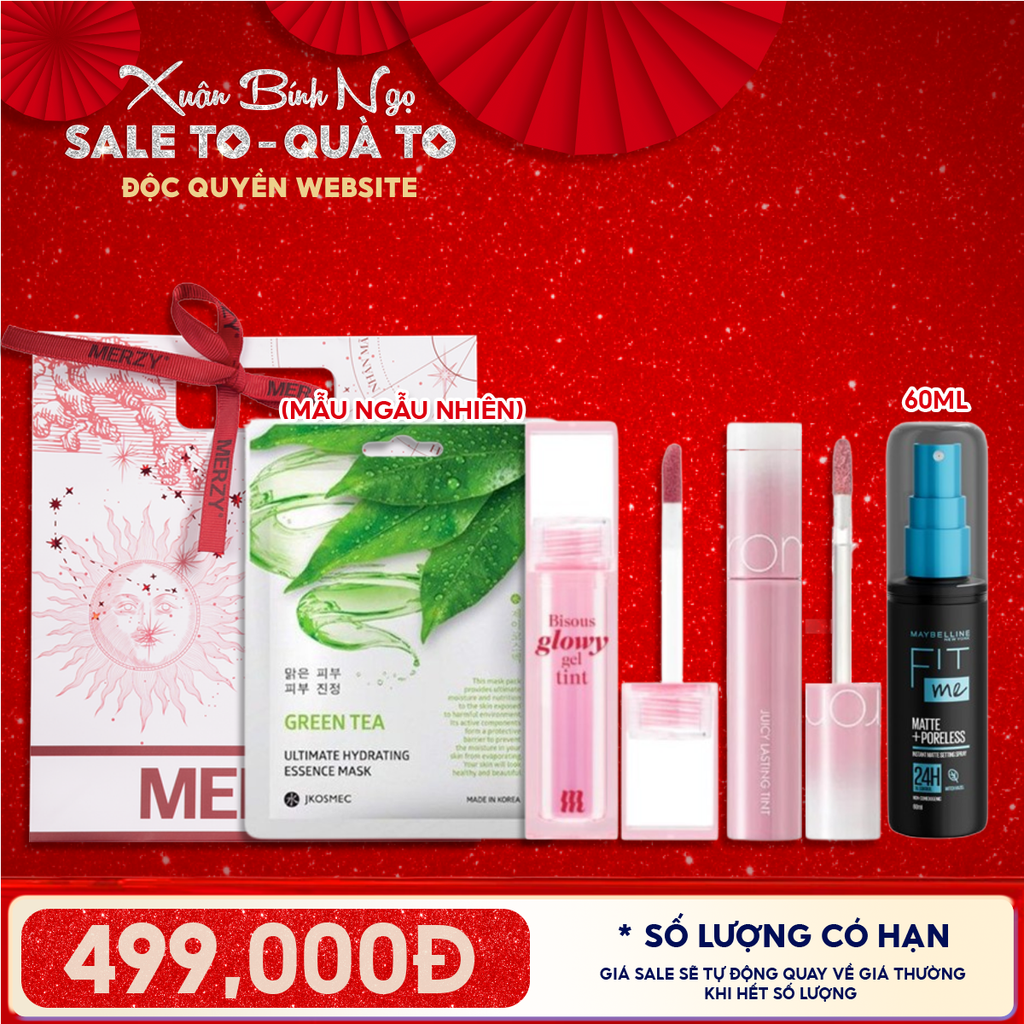 Túi Quà Tặng 499K: 1 Son Merzy + 1 Son Romand + 1 Xịt Khóa Nền Maybelline + 1 Mặt Nạ + Túi