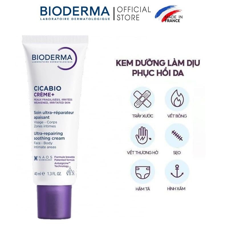 Kem Dưỡng Ẩm Bioderma Làm Dịu, Hỗ Trợ Phục Hồi Da Cicabio Creme+ 40ml