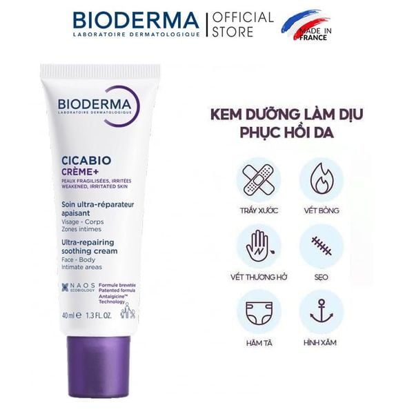  Kem Dưỡng Ẩm Bioderma Làm Dịu, Hỗ Trợ Phục Hồi Da Cicabio Creme+ 40ml 