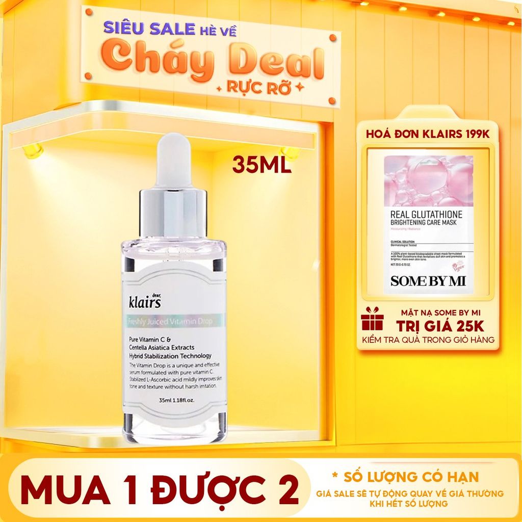 Serum Klairs Vitamin C Hỗ Trợ Dưỡng Sáng, Mờ Thâm Nám Dành Cho Da Dễ Kích Ứng Freshly Juiced Vitamin Drop 35ml