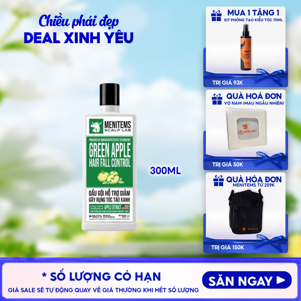  Dầu Gội Menitems Hỗ Trợ Giảm Rụng Tóc Táo Xanh Green Apple Hair Fall Control 300ml 