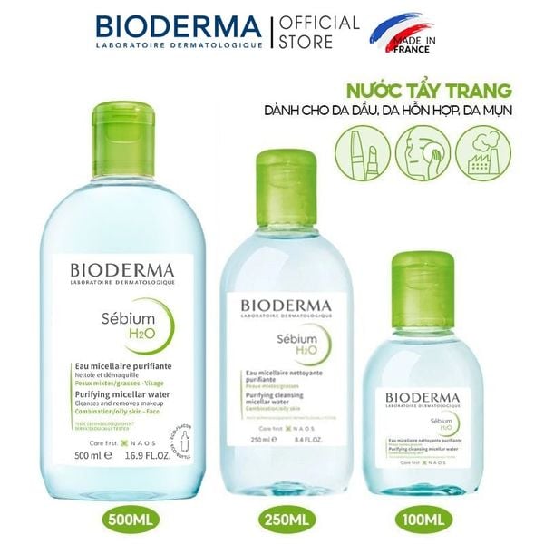  Nước Tẩy Trang Bioderma Cho Da Dầu, Da Hỗn Hợp, Da Mụn Sebium H2O 