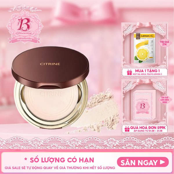  Phấn Phủ Dạng Nén Citrine Kiềm Dầu, Che Phủ Tự Nhiên Soft Velvet Setting Powder 8g 