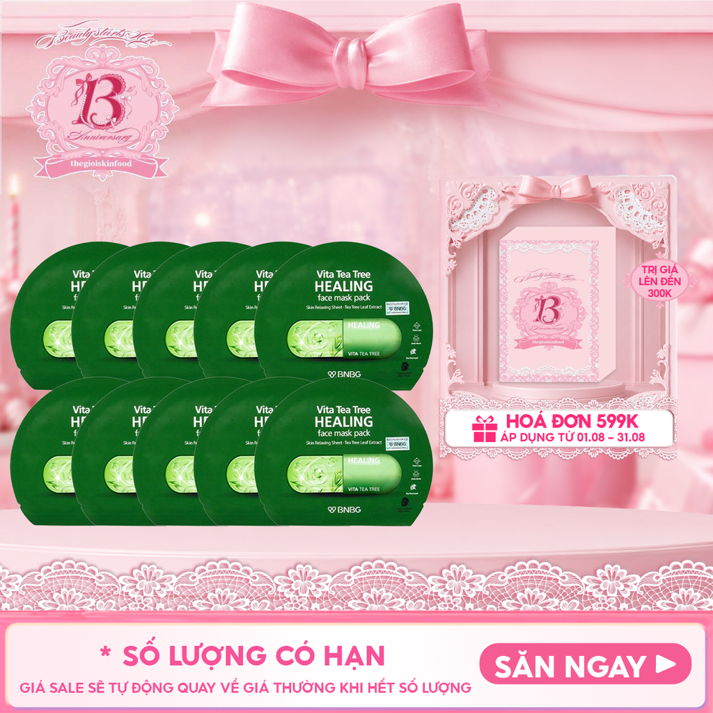 Combo 10 Miếng Mặt Nạ BNBG Thanh Lọc Da, Hỗ Trợ Giảm Mụn Chiết Xuất Tràm Trà Vita Tea Tree Healing Face Mask Pack 30ml