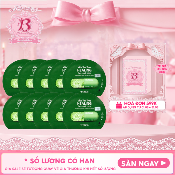  Combo 10 Miếng Mặt Nạ BNBG Thanh Lọc Da, Hỗ Trợ Giảm Mụn Chiết Xuất Tràm Trà Vita Tea Tree Healing Face Mask Pack 30ml 
