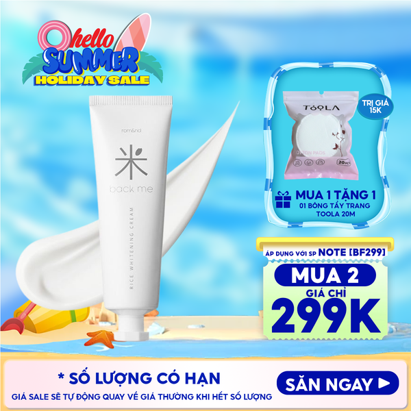  Kem Gạo Dưỡng Ẩm Romand Hỗ Trợ Giảm Tàn Nhang, Làm Sáng Da, Nâng Tông Back Me Rice Whitening Cream 50ml 