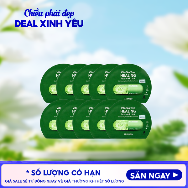  Combo 10 Miếng Mặt Nạ BNBG Thanh Lọc Da, Hỗ Trợ Giảm Mụn Chiết Xuất Tràm Trà Vita Tea Tree Healing Face Mask Pack 30ml 