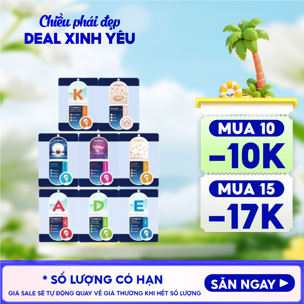Măt Nạ Giấy Foodaholic Dưỡng Ẩm, Hỗ Trợ Dưỡng Trắng Da Hàn Quốc Essential Mask (Vitamin A, B, C, D, E, K, Ngọc Trai, Tổ Yến) 23g