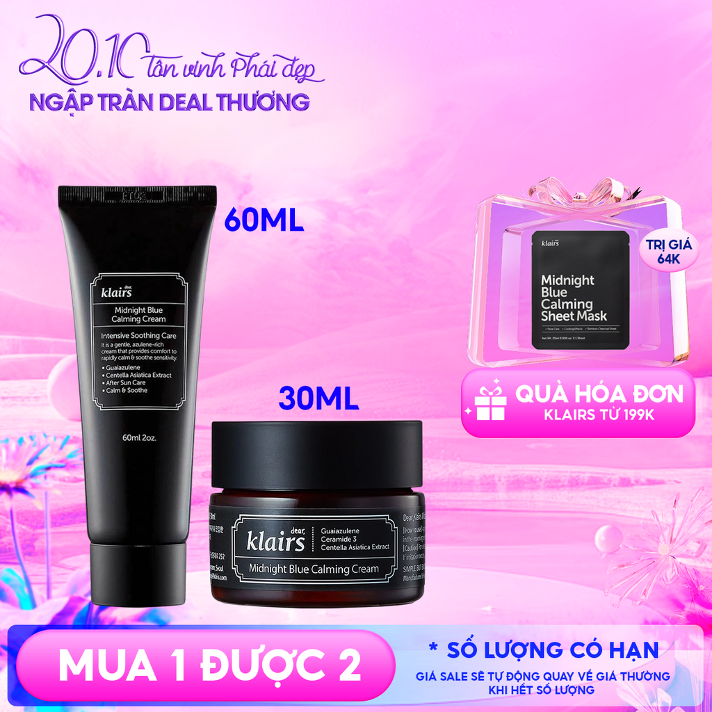 Kem Dưỡng Klairs Làm Dịu, Cải Thiện Da Ban Đêm Midnight Blue Calming Cream