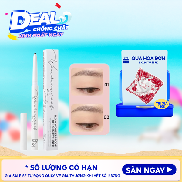  Chì Kẻ Mắt Siêu Mảnh, Lâu Trôi B.O.M Wonderproof Gel Slim Eyeliner 0.1g 