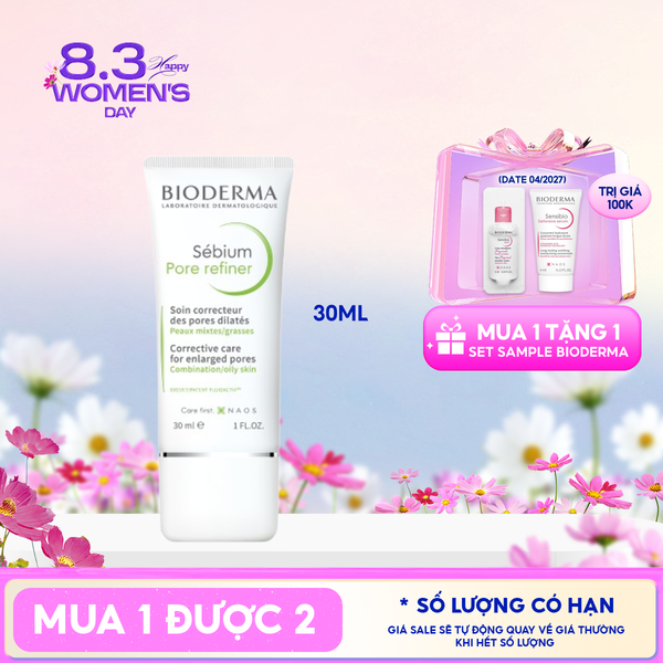  Kem Dưỡng Bioderma Thu Nhỏ Lỗ Chân Lông, Kiểm Soát Dầu Sebium Pore Refiner 30ml 