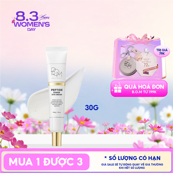  Kem Dưỡng Mắt B.O.M Cấp Ẩm, Hỗ Trợ Mờ Nếp Nhăn Peptide Power Eye Cream 30g 