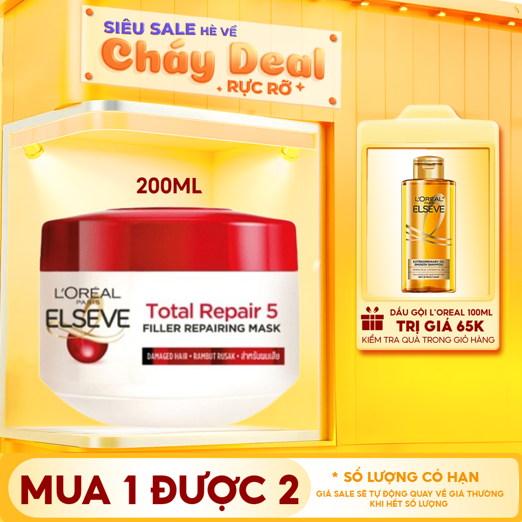 Kem Ủ Tóc Hỗ Trợ Phục Hồi, Dưỡng Ẩm Cho Tóc L'Oreal Elseve Total Repair 5 Deep Reparing Mask 200ml