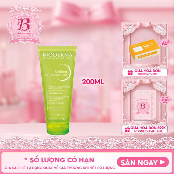  Gel Rửa Mặt Bioderma Làm Sạch Sâu & Hỗ Trợ Giảm Mụn Sebium Gel Moussant Actif 200ml 