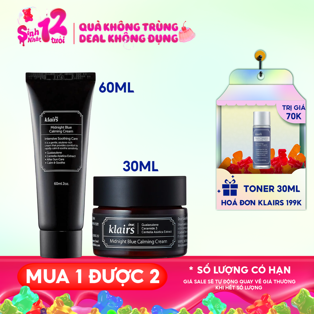 Kem Dưỡng Klairs Làm Dịu, Cải Thiện Da Ban Đêm Midnight Blue Calming Cream