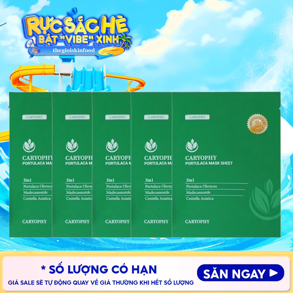 Combo 5 Miếng Mặt Nạ Làm Dịu, Phục Hồi Dành Cho Da Dầu Mụn Caryophy Portulaca Mask Sheet