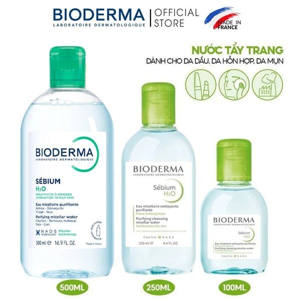  Nước Tẩy Trang Bioderma Cho Da Dầu, Da Hỗn Hợp, Da Mụn Sebium H2O 