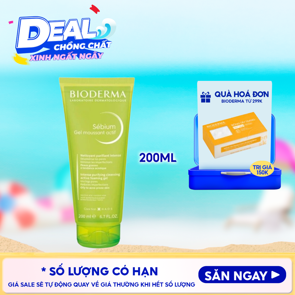Gel Rửa Mặt Bioderma Làm Sạch Sâu & Hỗ Trợ Giảm Mụn Sebium Gel Moussant Actif 200ml