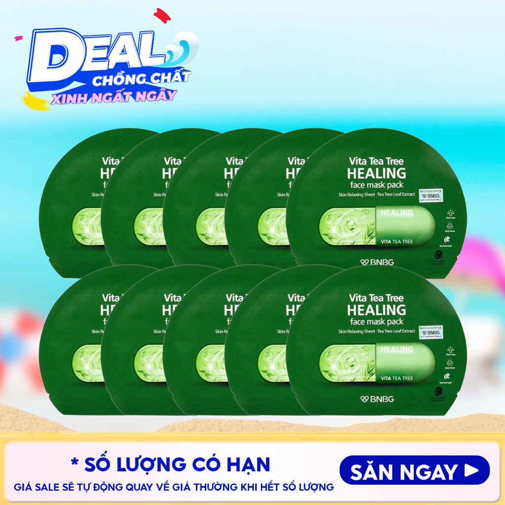 Combo 10 Miếng Mặt Nạ BNBG Thanh Lọc Da, Hỗ Trợ Giảm Mụn Chiết Xuất Tràm Trà Vita Tea Tree Healing Face Mask Pack 30ml