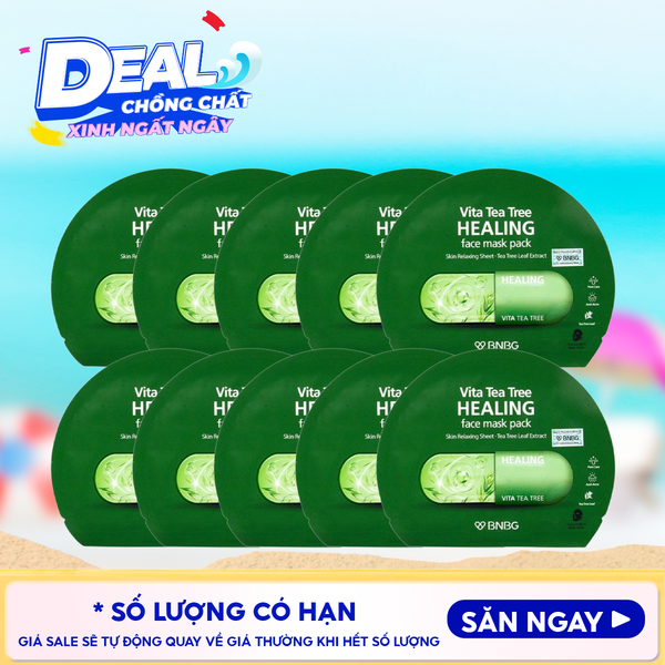  Combo 10 Miếng Mặt Nạ BNBG Thanh Lọc Da, Hỗ Trợ Giảm Mụn Chiết Xuất Tràm Trà Vita Tea Tree Healing Face Mask Pack 30ml 