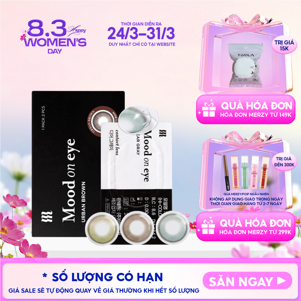 Kính Áp Tròng Merzy Lens Mắt Màu Tự Nhiên, Cao Cấp Hàn Quốc Mood On Eye Contact Lens
