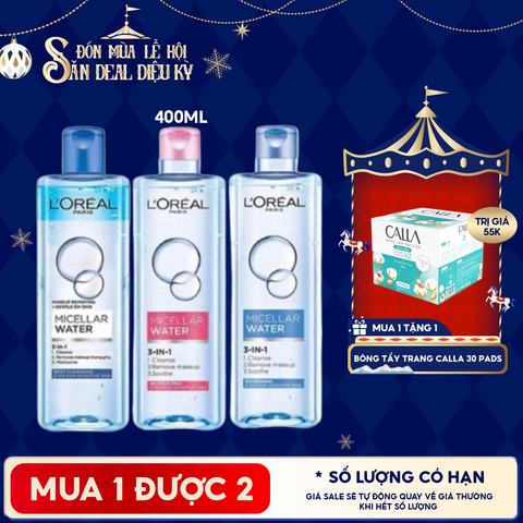 Nước Tẩy Trang L'Oreal Làm Sạch Tươi Mát, Dưỡng Ẩm Cho Da 3-in-1 Micellar Water