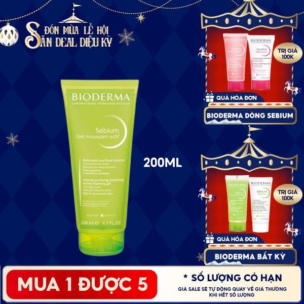  Gel Rửa Mặt Bioderma Làm Sạch Sâu & Hỗ Trợ Giảm Mụn Sebium Gel Moussant Actif 200ml 