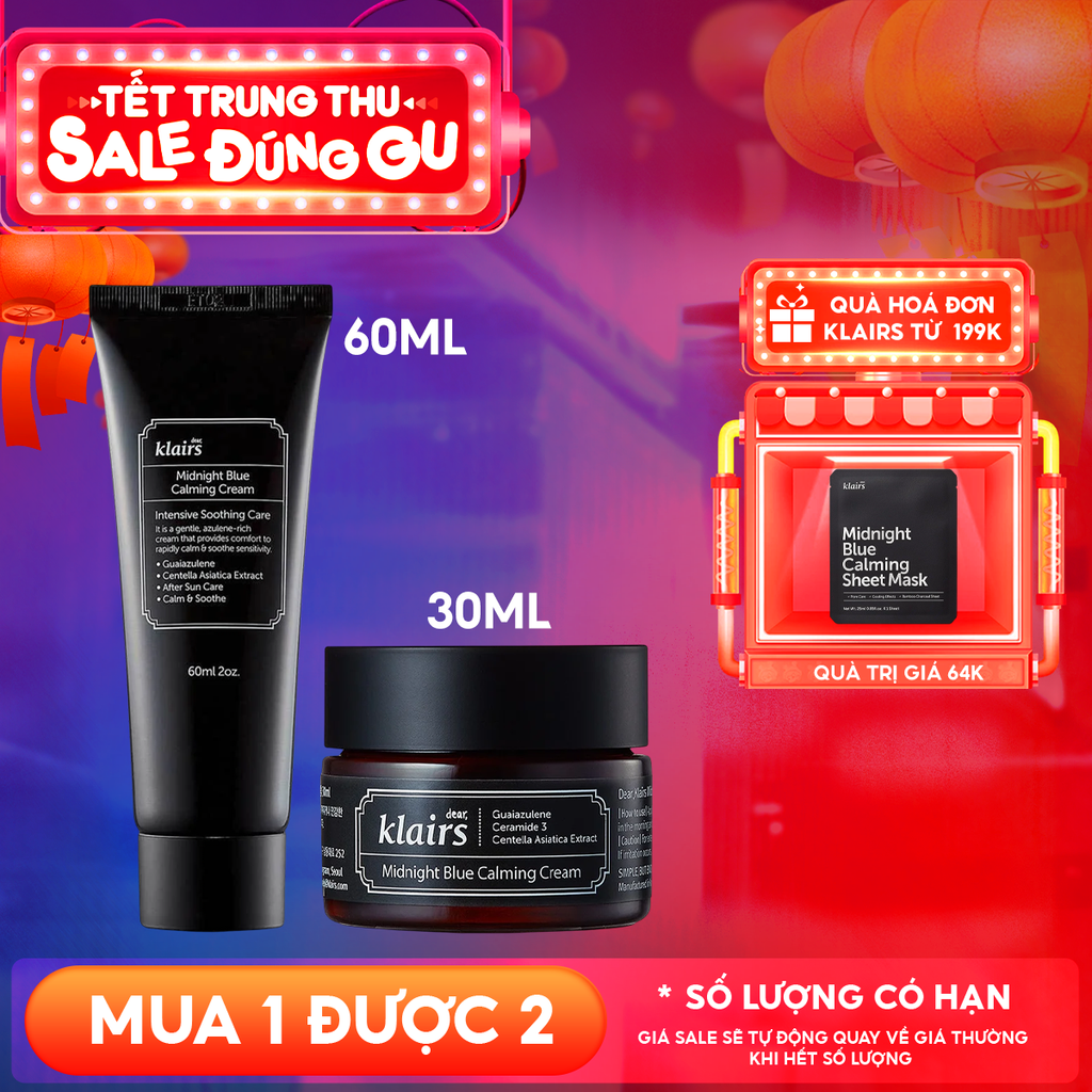 Kem Dưỡng Klairs Làm Dịu, Cải Thiện Da Ban Đêm Midnight Blue Calming Cream