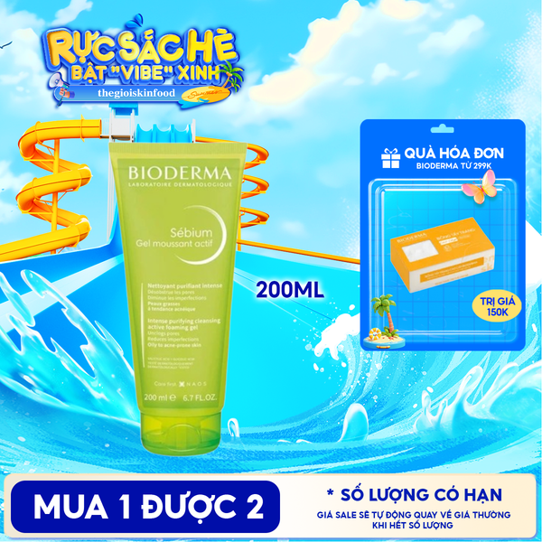  Gel Rửa Mặt Bioderma Làm Sạch Sâu & Hỗ Trợ Giảm Mụn Sebium Gel Moussant Actif 200ml 