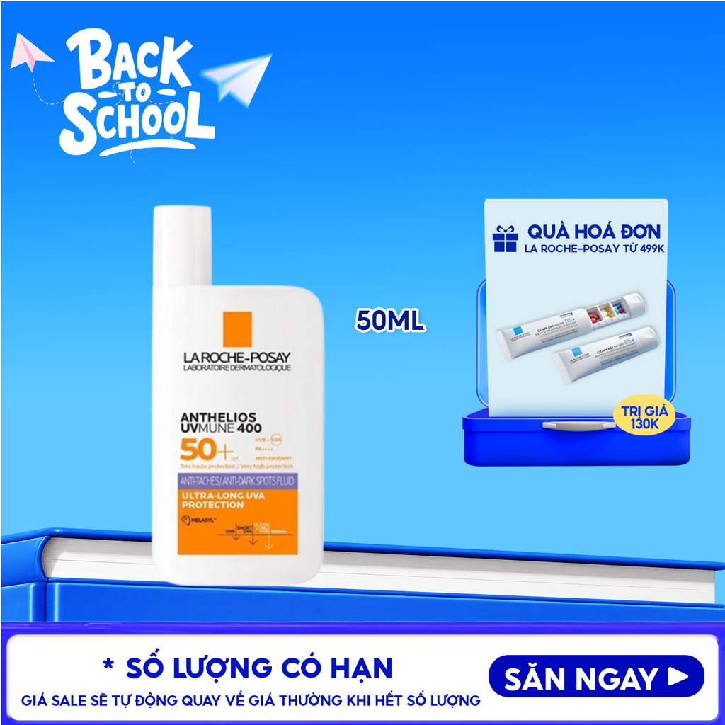 Sữa Chống Nắng La Roche-Posay Dưỡng Sáng DaAnthelios UVmune 400 + Anti-Dark Spots Fluid Invisible Protection Ultra-Long UVA + Hevl 50ml