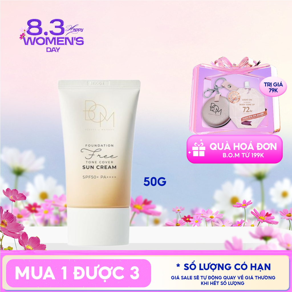 Kem Chống Nắng B.O.M Che Khuyết Điểm Foundation Free Tone Cover Sun Cream SPF50+ PA++++ 50g
