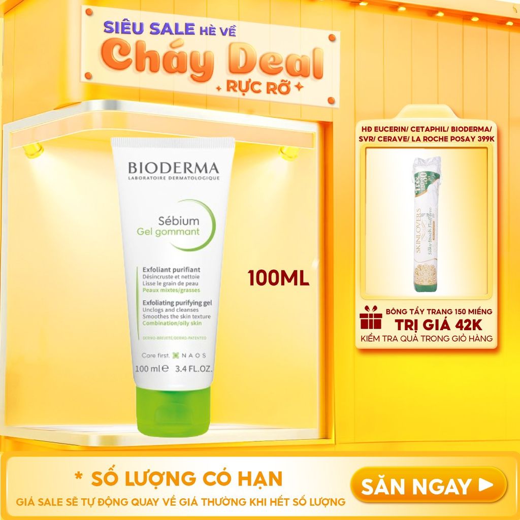 Gel Tẩy Tế Bào Chết Bioderma Cho Da Dầu Mụn Sebium Gel Gommant 100ml