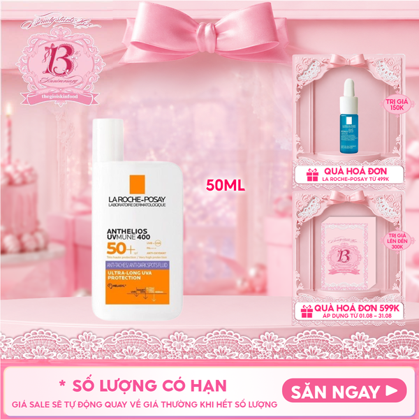  Sữa Chống Nắng La Roche-Posay Dưỡng Sáng DaAnthelios UVmune 400 + Anti-Dark Spots Fluid Invisible Protection Ultra-Long UVA + Hevl 50ml 