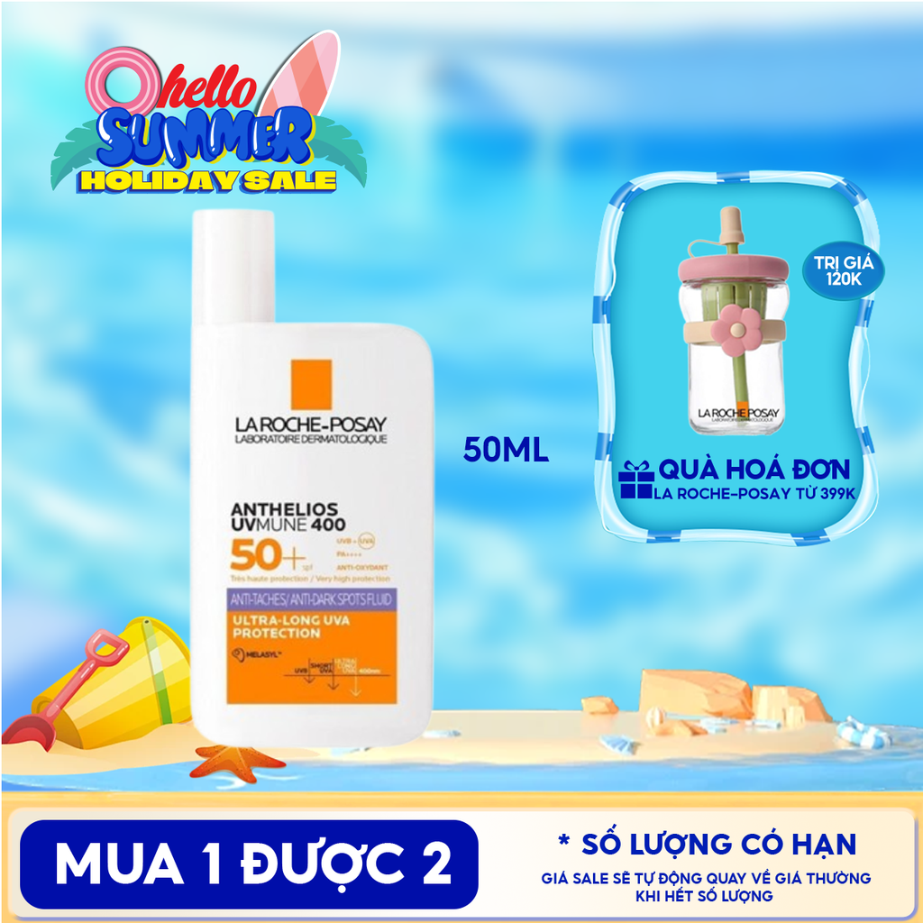 Kem Chống Nắng La Roche-Posay Dạng Sữa, Bảo Vệ Da Khỏi UVA Dài, Ngăn Ngừa Thâm Nám Anthelios UVMune 400 Invisible Fluid SPF50+ 50ml