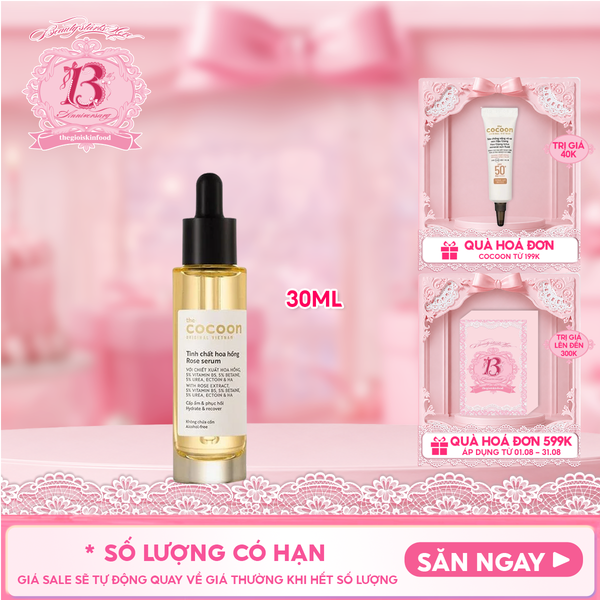  Serum Cocoon Tinh Chất Cấp Ẩm Và Phục Hồi Da Chiết Xuất Hoa Hồng Rose Serum 30ml 