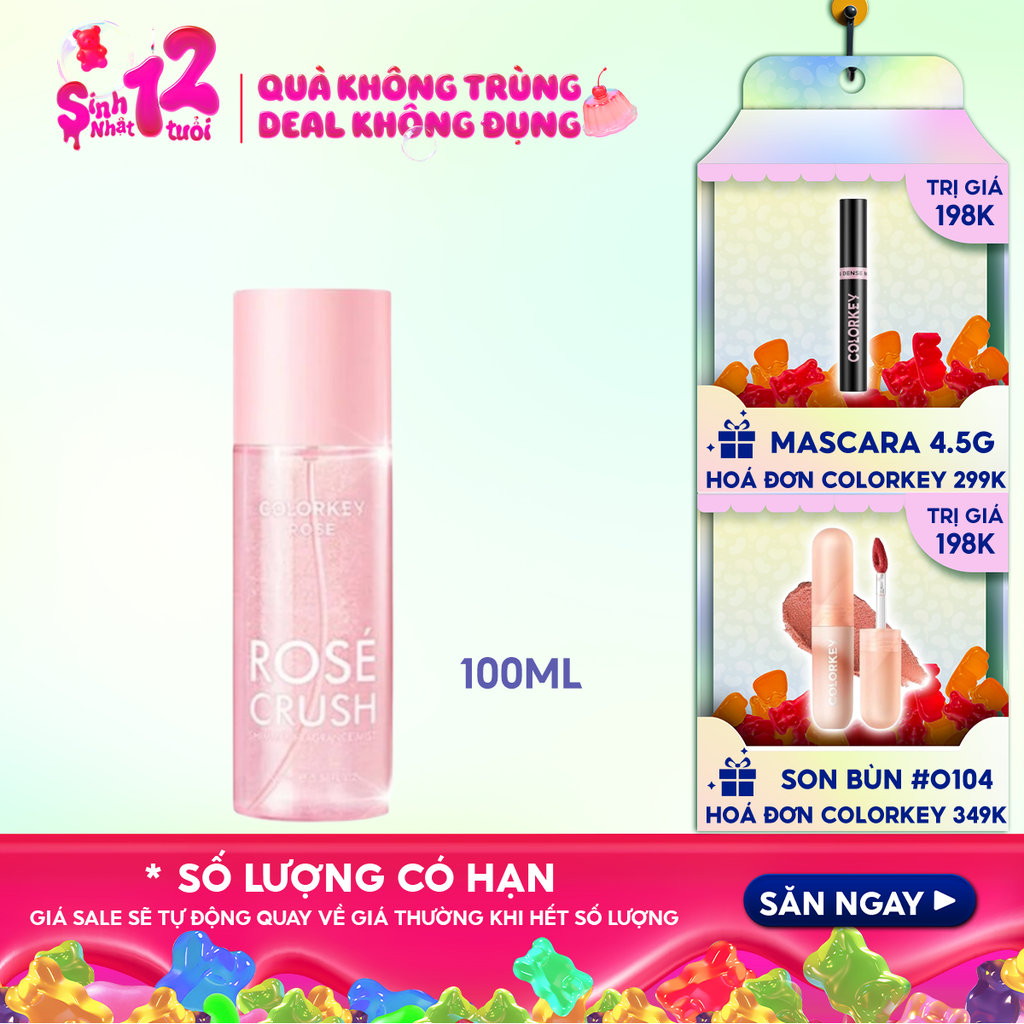 Xịt Thơm Toàn Thân Colorkey Rosé Rosé Crush Shimmer Fragrance Mist 100ml